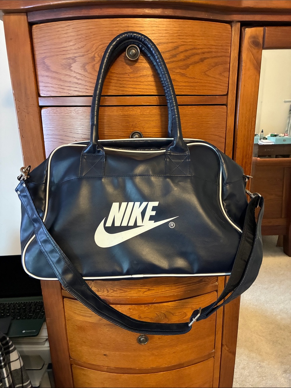 Nike navy blue vintage duffel bowling bag style travel gym y2k tote